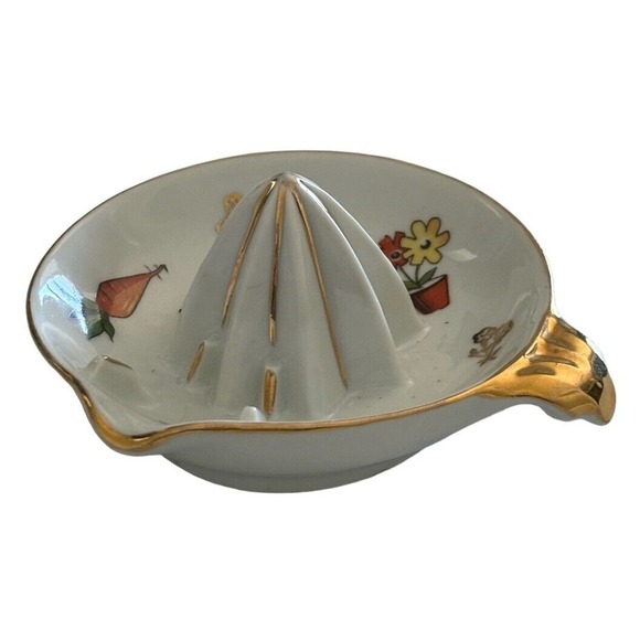 F & F Limoges Citrus Reamer Porcelain Garden Flower Carrot Umbrella Handle Pour - Picture 3 of 6